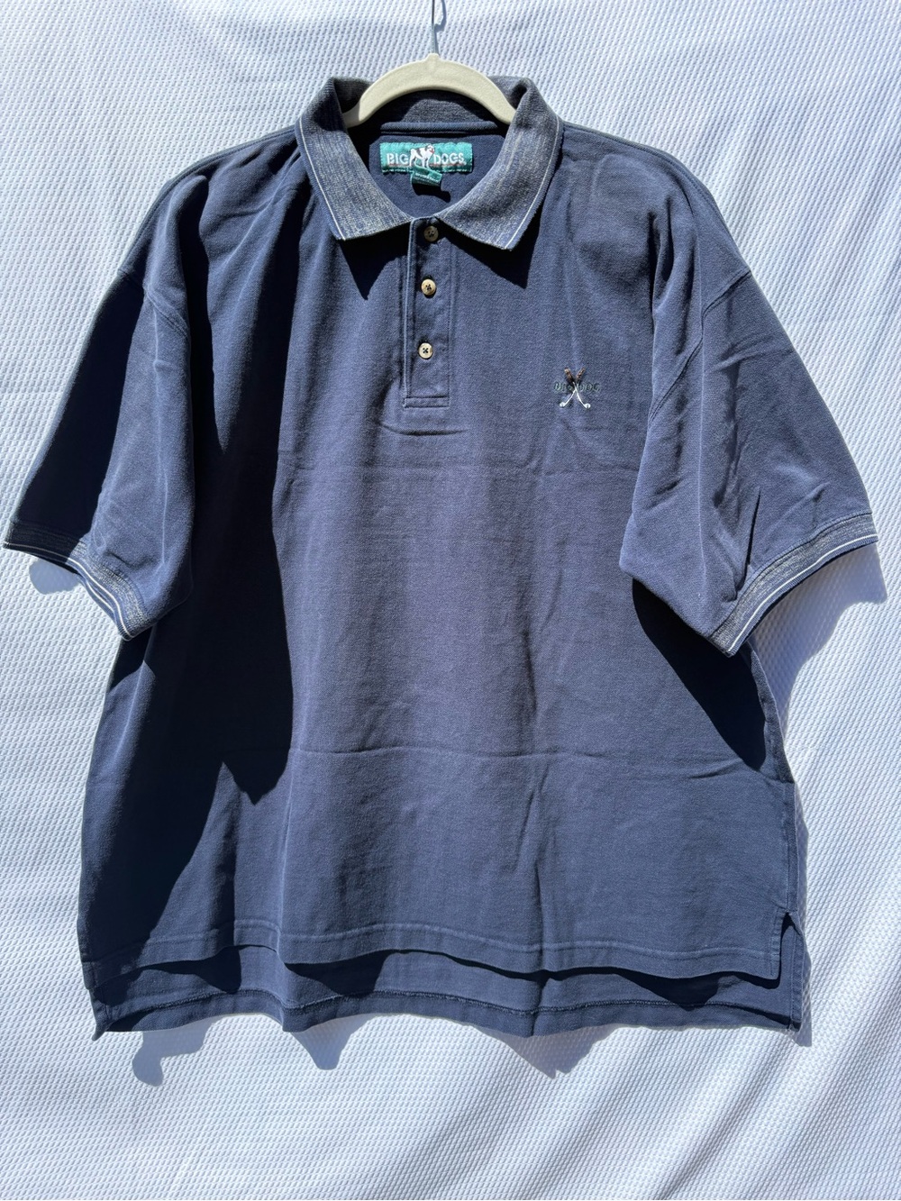 Vintage Big Dogs Golf Polo Shirt Navy Blue Embroidered Logo Mens 2X XXL